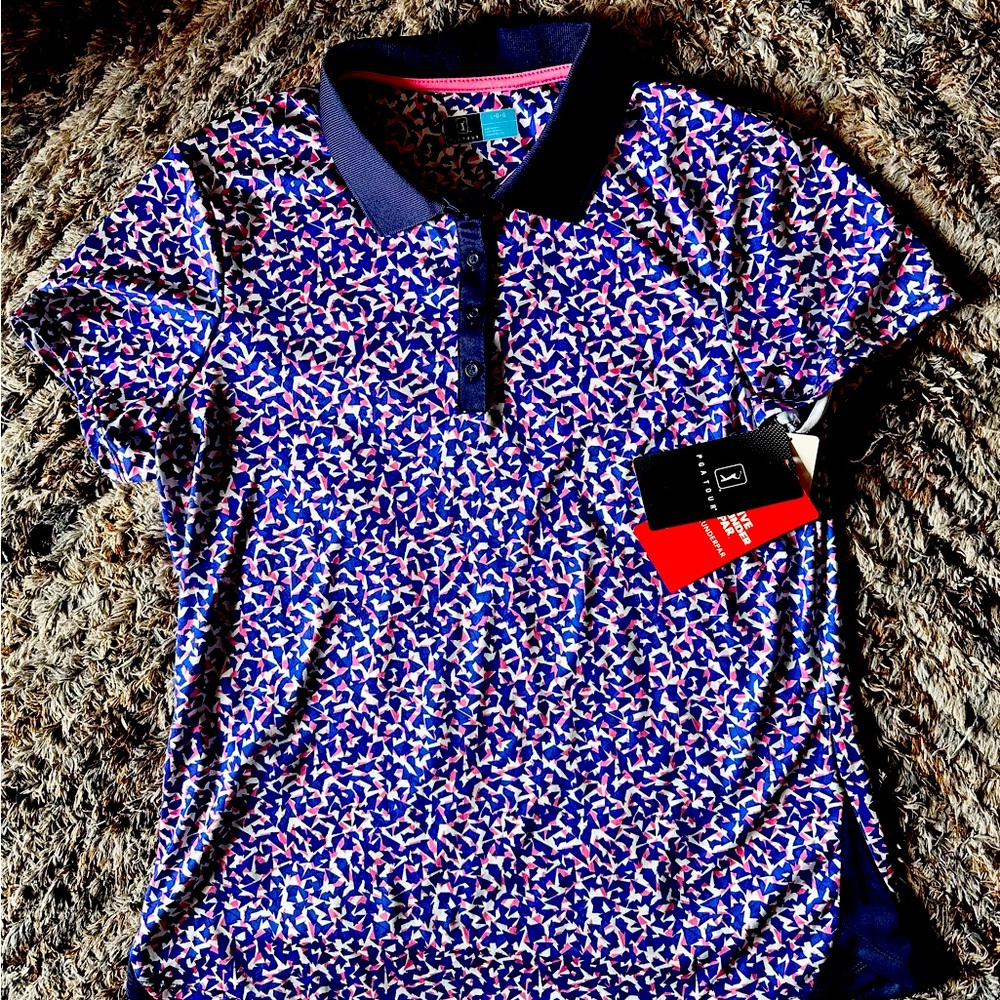 PGA Tour polo- Blue/Pink Design. Size L.